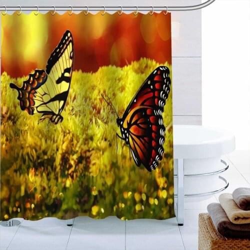 ShunQian Butterfly Custom Polyester Fabric Printing Shower Curtain Bathroom Waterproof With Hook Bath Curtain Gift