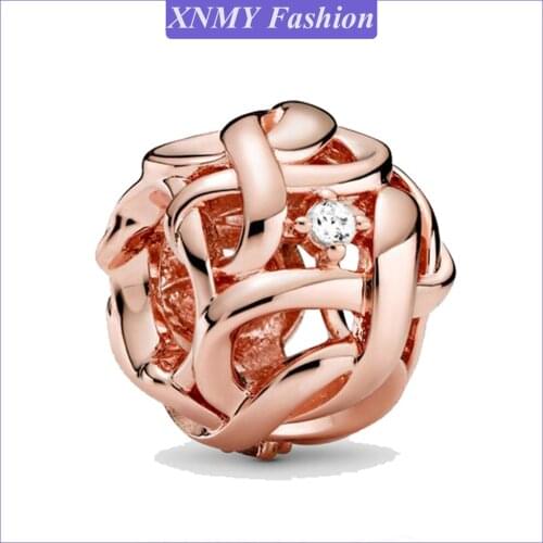 XNMY 2021 New Rose Gold Color Beads Openwork Woven Infinity Charms fit Original Pandora Bracelets Women Jewelry