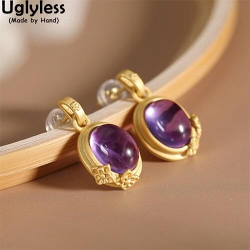 Uglyless Gold Double Flowers Earrings for Women Fashion Dress Earrings Solid 925 Silver Bijoux Agate Jade Gemstones Jewelry Oval