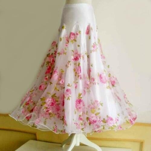 Women Waltz Salsa Rumba Skirts Ballroom Dance Costume Flower Printing Big Swing Skirts Flamenco Dancing Performance Wear DL5275