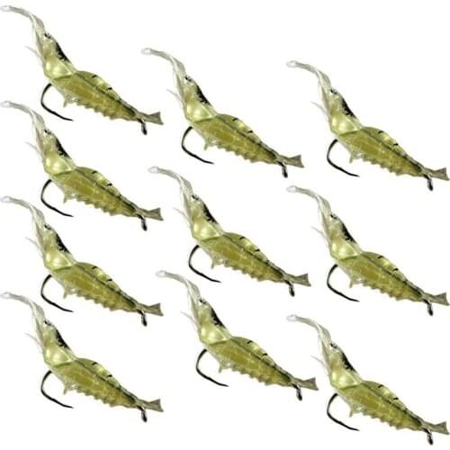 10pcs Shrimp Soft Prawn Lure Hook Tackle Bait Saltwater Bass Fishing Lures Artifact Lobster Sea Boat Rock River Lake #0408