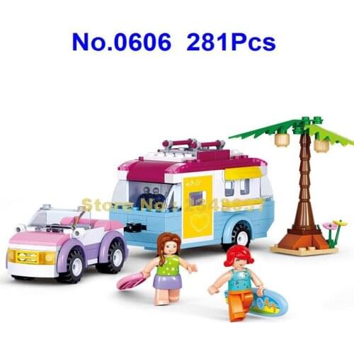 Sluban 0606 281pcs Pink Dream Girl Camper Camping Car Vacation Building Block 2 Toy