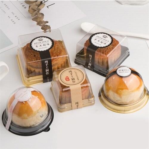 50Pcs Plastic Moon Cake Box Packing Egg-Yolk Puff Container Transparent Pastry Cake Decorative Baking Accessories Packaging Box
