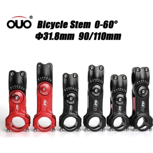OUO Aluminum Adjustable Bike Handlebar Stem 0-60 Degree Adjust Stem 31.8x90/110mm Mountain Road Bicycle Stem Accessories