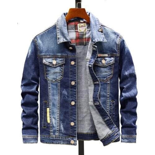 Spring Autumn Mens Blue Denim Jacket Slim Large Lapel Male Button Casual Hip Hop Washed High Quality Jeans Clothes Men Tops