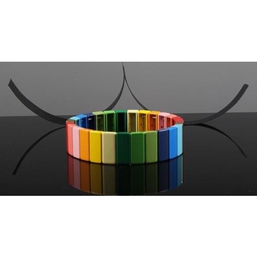 Enamel Rainbow Tile Bracelet Boho Miyuki Tila Beaded Stackable Bangle for women Bracelets