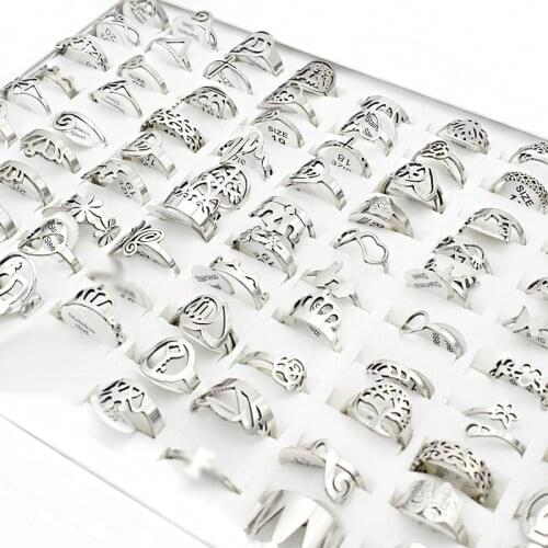 20 Pieces/lot Small Mix Stainless Steel Rings for Women Music Butterfly Flower Charm Cross Love Letter Ring Wholesale lots bulk