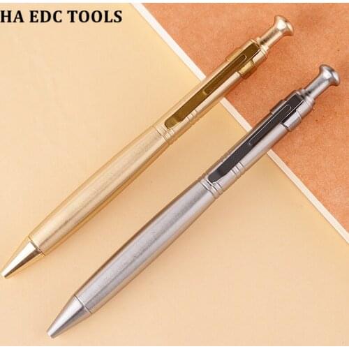 Metal Ball point Pen Retro Brass Pens Signing Pen With A Clip Cylinder Press Brass Pure Copper Pen EDC