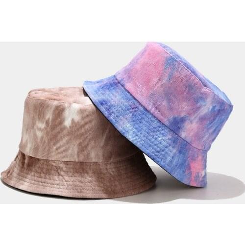 Fashion Tie Dye Bucket Hat Women Corduroy Fisherman Hats Men Outdoor Hiking Flat Caps Street Trend Double Sided Panama Sun Cap