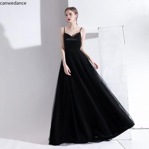 Fashion Black Evening Dresses 2020 Long for Womem Sleeveless Lace Up Bride Wedding Dinner Annual Meeting Reflective Dress