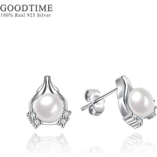 Fashion Women Earring Pure 100% 925 Sterling Silver Rhinestone Freshwater Pearl Stud Earrings Jewelry Gift For Party