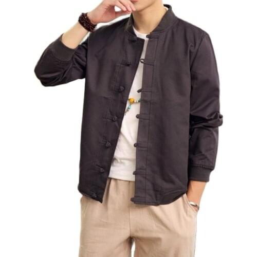 2021 Mens Chinese Style Cotton Linen jacket Vintage Stand Collar Coil Button Solid Color Linen Outerwear Casual Jacket Coats