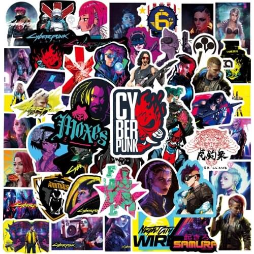 50pcs Hot Game Cyber 2077 Stickers Night City V Stickers for PC PS4 Games Sticker Johnny Silverhand Sticker Luggage Gift for Boy