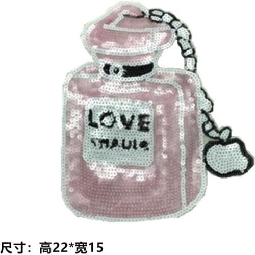 50pcs/Lot Embroidery Patches Letters Clothing Decoration Accessories Pink Perfume Bottle Diy Iron Heat Transfer Applique