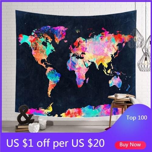 Retro World Map Wall Hanging tapestry Sleeping Pad Wall Tapestry Art Round towel beach Blanket aubusson Decor witch tapestry