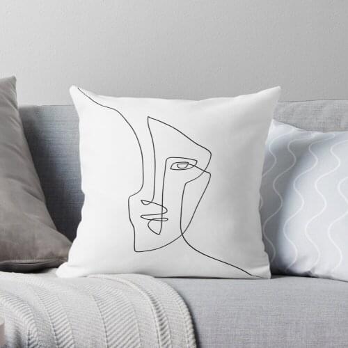 Abstract Face Illustration - One Line Art Throw Pillow Cushion Cover Polyester Throw Pillows Case On Sofa Home Car Seat Decor