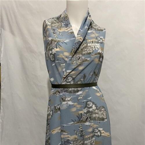 China design type scenery print pure silk crepe de chine silk fabric not transparent,SCDC1242