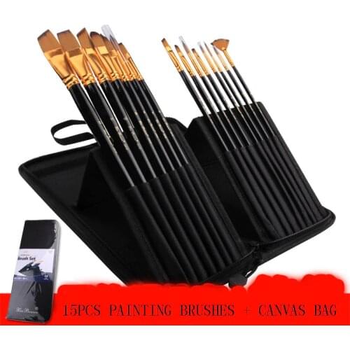 15pcs/set Nylon Painting Brush for Oil Watercolor Acrylic Paint Brush Artist Painting Brush Set Art Craft