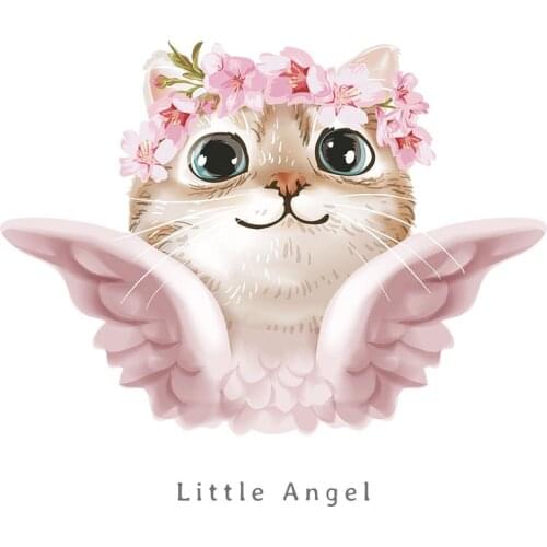 New angel cat Heat Transfer Washable T-shirt Clothes Stickers Striped Ironing Dresses Jeans Thermal Sticker
