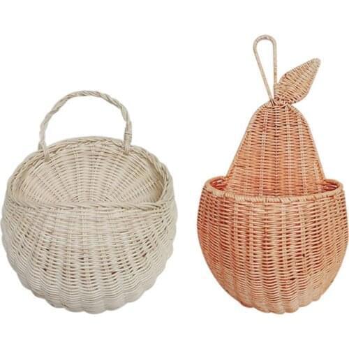 Handmade Wicker Woven Storage Basket Wall Mounted Dried Flower Container Hanging Woven Rattan Home Garden Balcony Decoration