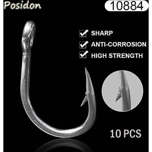 Posidon 10884 10 Pcs/Pack Stainless Steel Assist Fish Hooks Tuna Bait Circle Fish Hooks Live Bait Weighted Fishing Hook