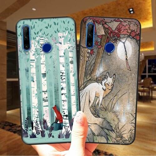 Birches Wish Kitsune Fox Deer Phone Case For Huawei Honor 30 9 10 20 10X Lite Pro 10i 20i 30i 8X 9X 8C Y9 Black Silicone Cover