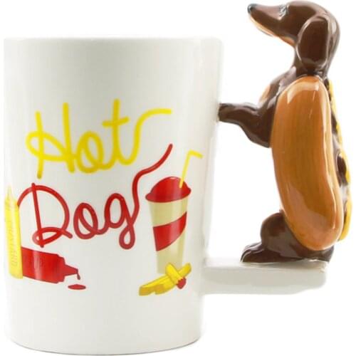 1Piece 3D Dachshund Sausage Dog Mug Unique Sausage Hot Dog Funny Fast Food Bassotto Puppy Milk Tea Coffee Mugs