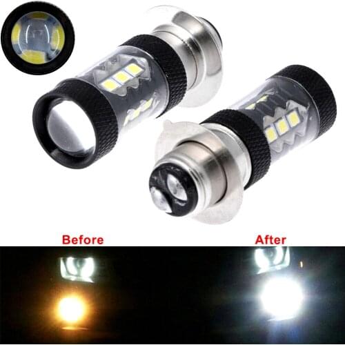 2Pcs H6 3030 80W p15d LED Motorcycle Turn Signals Brake Tail Lights Bulb Motorcycle Modified Headlight Fog Lamps Black Shell