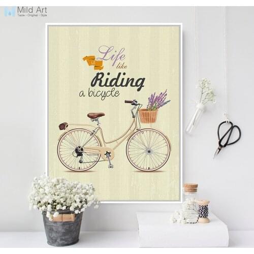 Vintage Retro Flower Bike Bicycle Typography Quotes Art Print Poster Rural Wall Picture Canvas Painting Custom Girl Room Decor