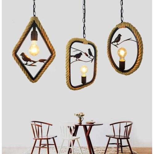 Vintage Twine Living Room Pendant Lights Industrial Lamp Bar Dining Room Light Fixtures Iron Art Deco Bedroom Bedside Bird Lamp