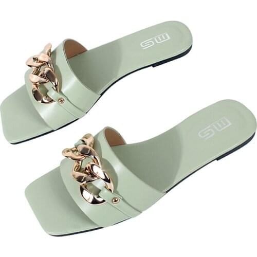 2021 fashion summer womens slippers metal decoration anti-slip flats shoes open toe female flip flop