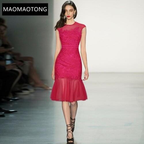 2021 Summer Fashion Designer Dress Womens Sleeveless Elegant Patchwork Embroidered Slim Mermaid Party Midi Dress