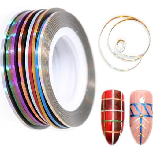 10 Rolls Colorful 3D Nail Sticker Line Tape Adhesive Glue Sticker Foil on Nails Manicure Design Decoration Strip Liner Set