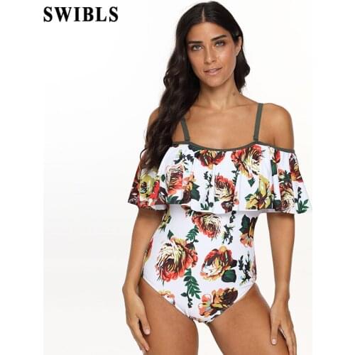 2020 Woman Plus size Swimsuit One Piece Green Floral Bathing Suit for Women Big Leaf Swimming Vintage Bather Female Swimwear