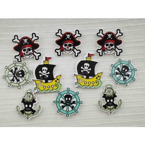 25/50pcs New Products Children Cartoon Pirate Series Painted Wood Buttons Color Decoration Material Buckle Clothing Buttons