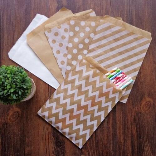 25pcs/set Kraft Paper Bags Gift Bag Candy Box Popcorn Box Goodie Cookie Paper Treat Bags Paper for Party Sticker Wedding Decor