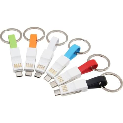 3 in 1 Multi USB keychain Cable Micro USB Type C Charger Short Cable For Samsung Xiaomi Android Phone USBC Mini Cable 100pcs
