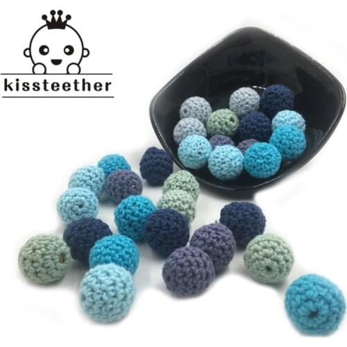 50pc / lot Crochet Round Wood Beads Teether Crochet Color Mix Ball 16mm Decoration Indoor Baby Teething Crochet Beads Teether