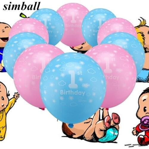 50PCS Pink Blue Latex Balloons One Year Old 1st Happy Birthday Party Balloon Supplies Baby Shower Decoration Girls Boys Number 1
