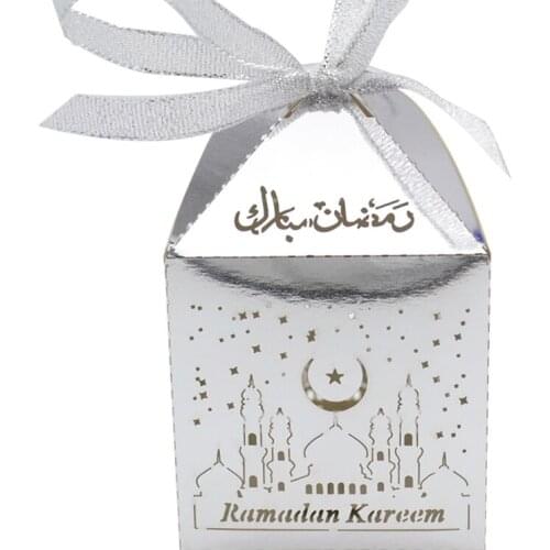 50pcs Gold Silver Ramadan Kareem Gift Box Laser Cut Happy Eid Mubarak Party Favor Chocolate Box Islamic Favor Box