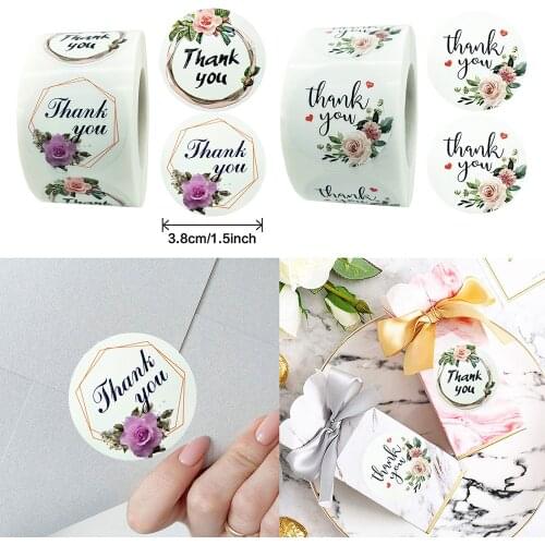 500pcs 3.8CM Round Flower Sticekr Thank You Label Sutdent Decoration Envelope Sealing Label