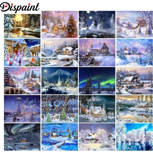 Dispaint Diamond Painting "Snow house landscape" Cross Stitch Custom Photo Diamond Embroidery Square Round Drill Home Decor