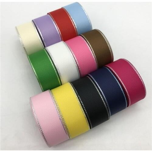 5yards/lot 1'' (25mm) Silver Metallic Edge Grosgrain Ribbon Hair Bow Party Christmas Wedding Decoration DIY Sewing Craft