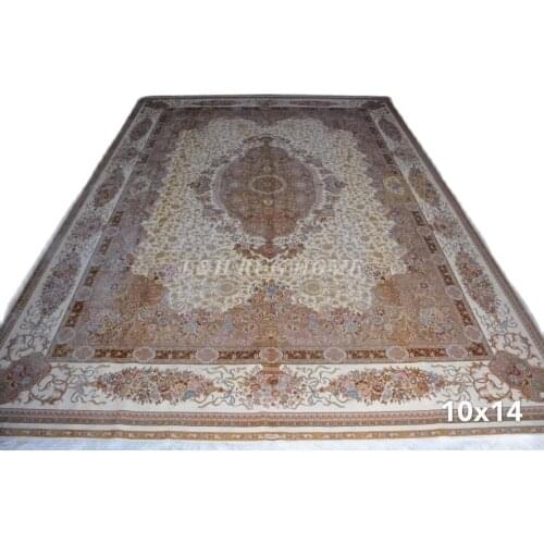 Free shipping 10'X14' 230 Line Handmade Silk Oriental Persian Rug hand Knotted silk carpet for home decoration