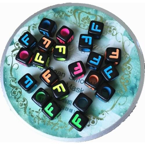 Free Shipping Mixed Neon Colors Initial F Printing Cube Acrylic Letter Beads 7*7MM 1900PCS Square Black Alphabet Plastic Beads