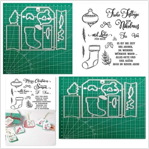 TAG BUFFET Christmas Metal Cutting Dies and Stamps for Scrapbooking Craft Stencil DIY Album Template Model Clear Stamps and Dies