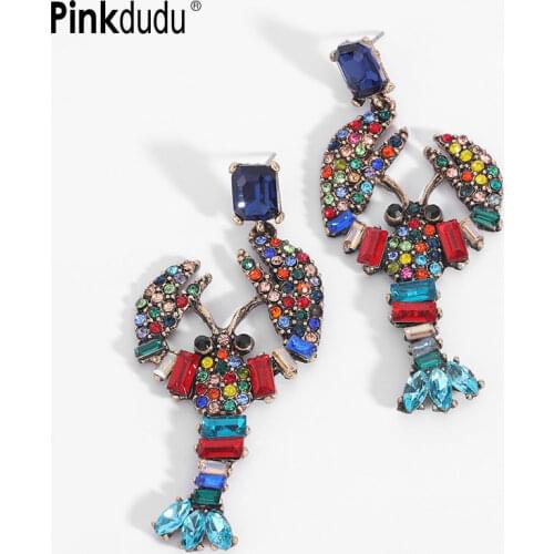Pinkdudu Bohemian Animal Lobster Shaped Earrings Statement Vintage Multicolor Crystal Dangle Earrings Jewelry for Women PD114