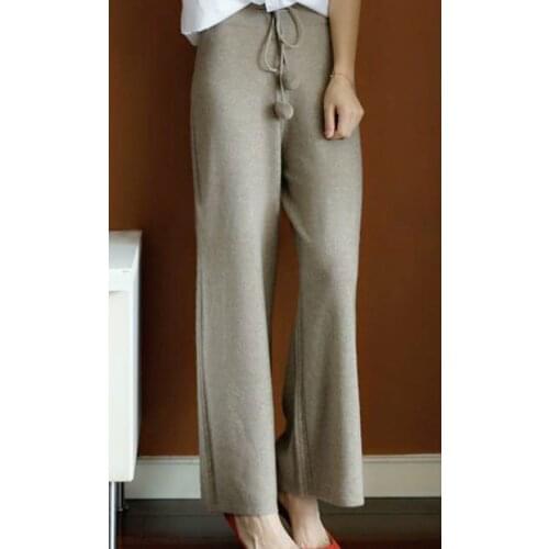 New Arrivals Soft Waxy Comfortable Cashmere Camel Pants Female Pure Knitted Wide Leg Pants Casual Loose Knitted Women Pants
