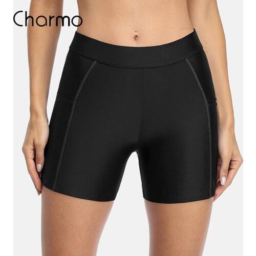 Charmo Women Sports Swimming Trunks Ladies Bikini Bottom Boy Shorts Slim Patchwork Skinny Swim Shorts Swimwear Briefs