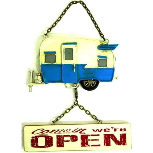 Decorative Metal Door Open Lettering Blue Caravan - Cafe, Restaurant, Hotel - Graffiti - Gift, Trinket, vintage Quality Metal